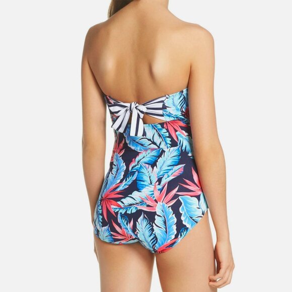 Tommy Bahama Palms Of Paradise Bandeau One-Piece Swimsuit Ruched Tie Back Blue - Picture 2 of 14